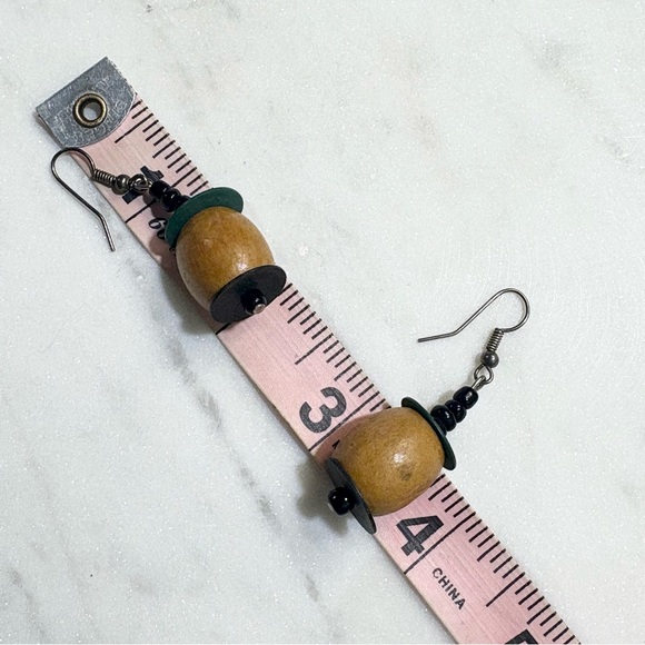 Handmade Bohemian Large Wooden Bead Dangle Earrings - Picture 11 of 13